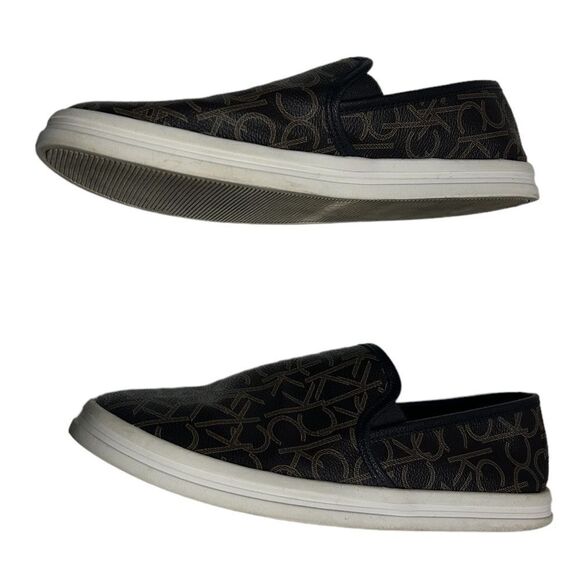 Calvin Klein Bown Slip On Shoes Logo Print Skater Flat Sneakers Loafers - Picture 2 of 7